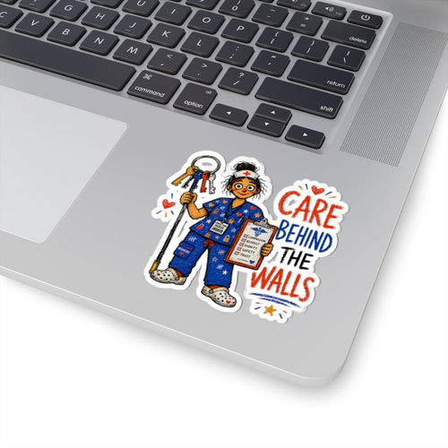 Corrections Nurse sticker with keyring, checklist and Care Behind the Walls quote