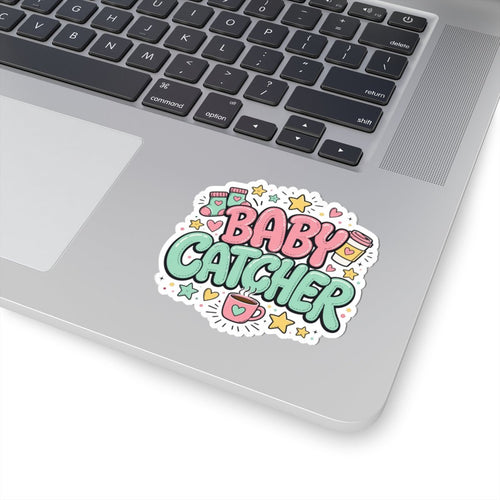 Baby Catcher sticker with baby socks and coffee mug design, L&D nurse gift