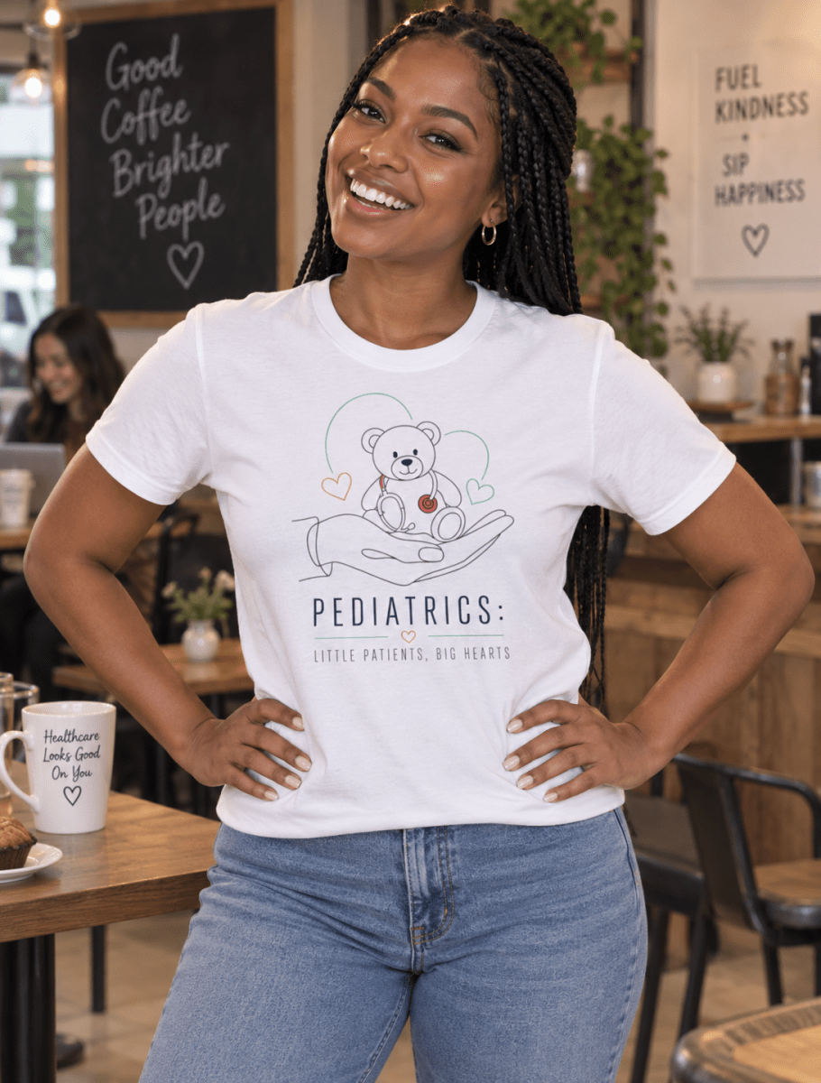 Pediatric Nurse Shirt with teddy bear and Little Patients Big Hearts design