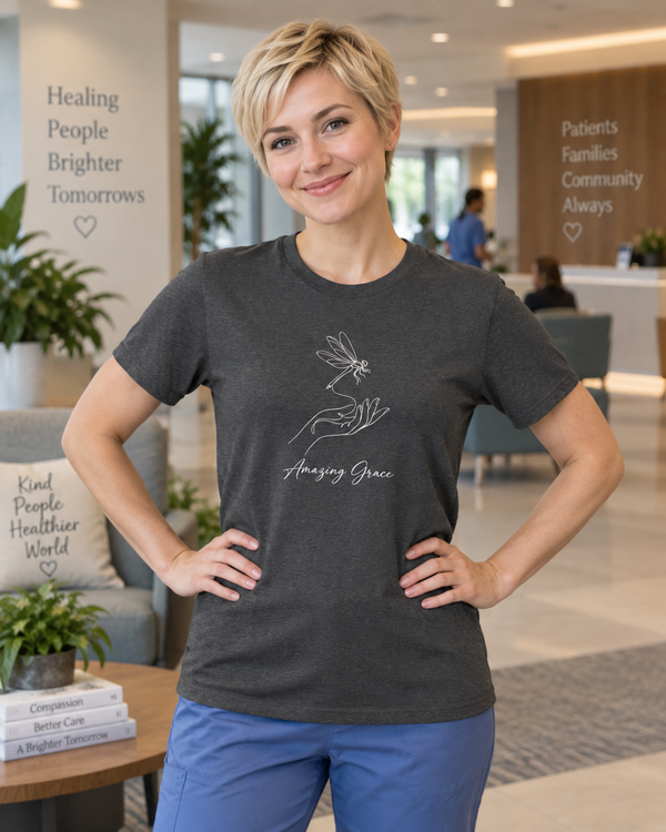 Amazing Grace hospice nurse shirt, front view
