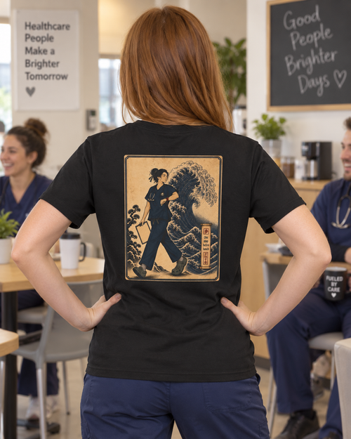 10K Steps Before Lunch 2-sided nurse shirt, back view