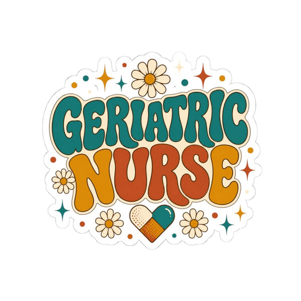 Retro Geriatric Nurse sticker with daisies and bandage heart, elder care RN gift for geriatric nurses