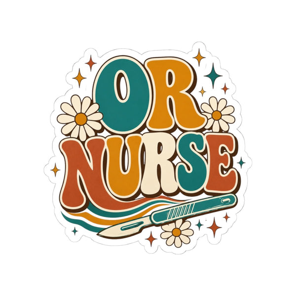 Retro OR Nurse sticker with surgical scalpel and daisies, surgical RN gift for operating room nurses