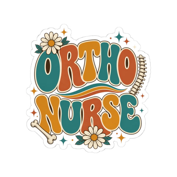 Retro Ortho Nurse sticker with spine, bone and daisies, orthopedic RN gift for ortho nurses